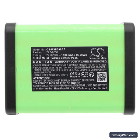 RS Pro 777-0399 Replacement Battery, 24V, 1500mAh, Ni-MH 3