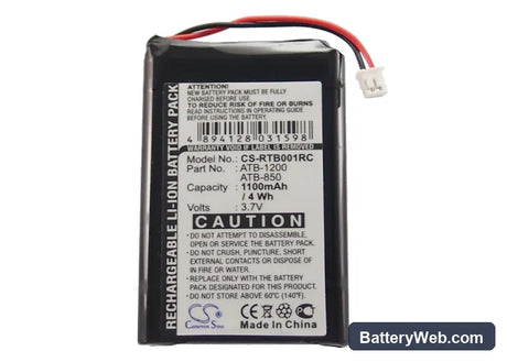 RTI T2B Replacement Battery, 3.7V, 1100mAh, Li-ion 5