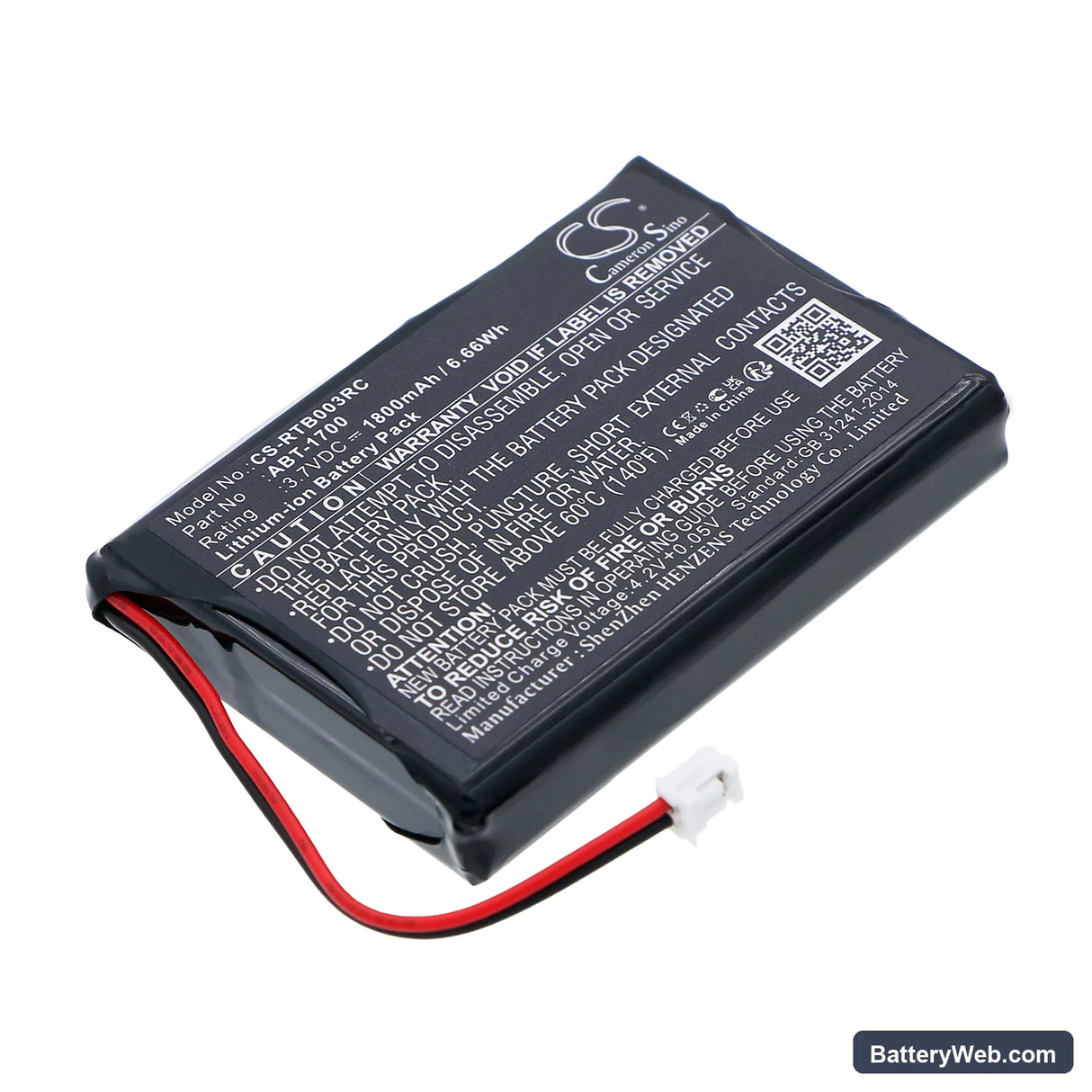 RTI T3V Replacement Battery, 3.7V, 1800mAh, Li-ion 1