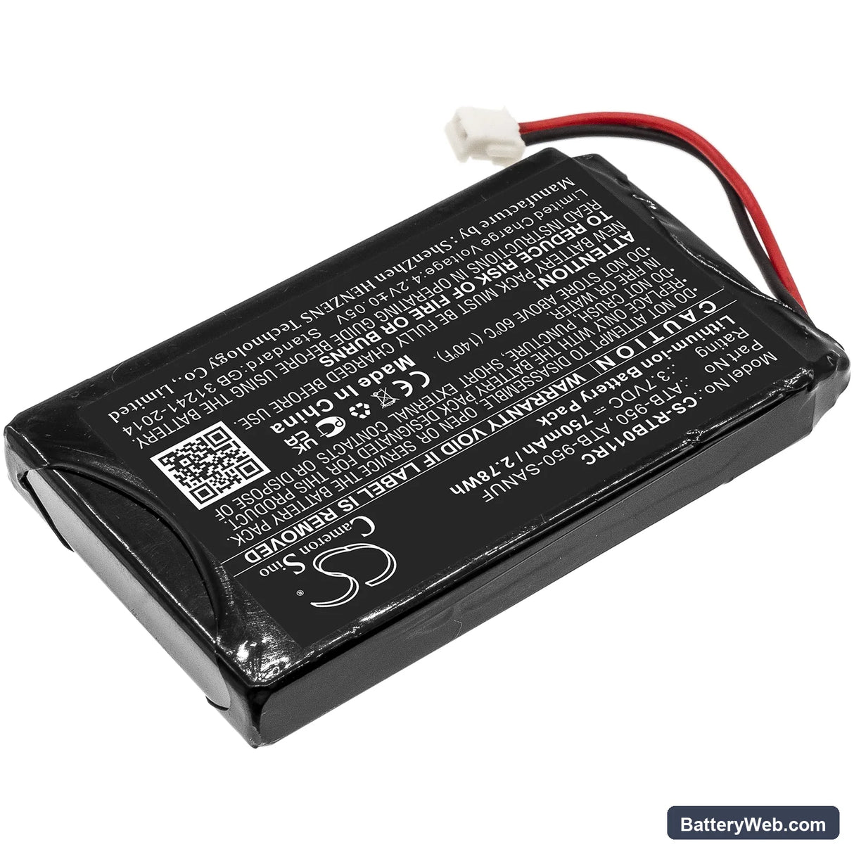 RTI T1 Replacement Battery, 3.7V, 750mAh, Li-ion 2