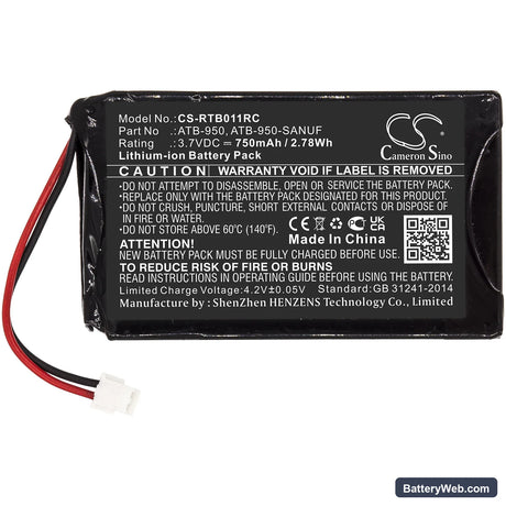 RTI T1 Replacement Battery, 3.7V, 750mAh, Li-ion 3