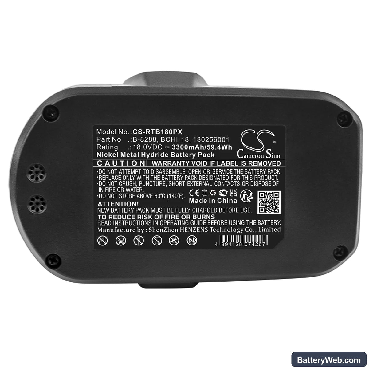 Ryobi CTH1802 Replacement Battery, 18V, 3300mAh, Ni-MH 5
