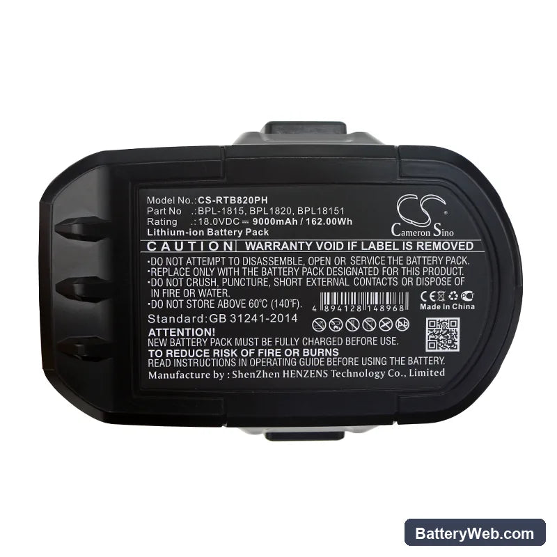 Ryobi ZRP813 Replacement Battery, 18V, 9000mAh, Li-ion 6