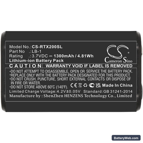 Rode Performer TX-M2 Replacement Battery, 3.7V, 1300mAh, Li-ion 3