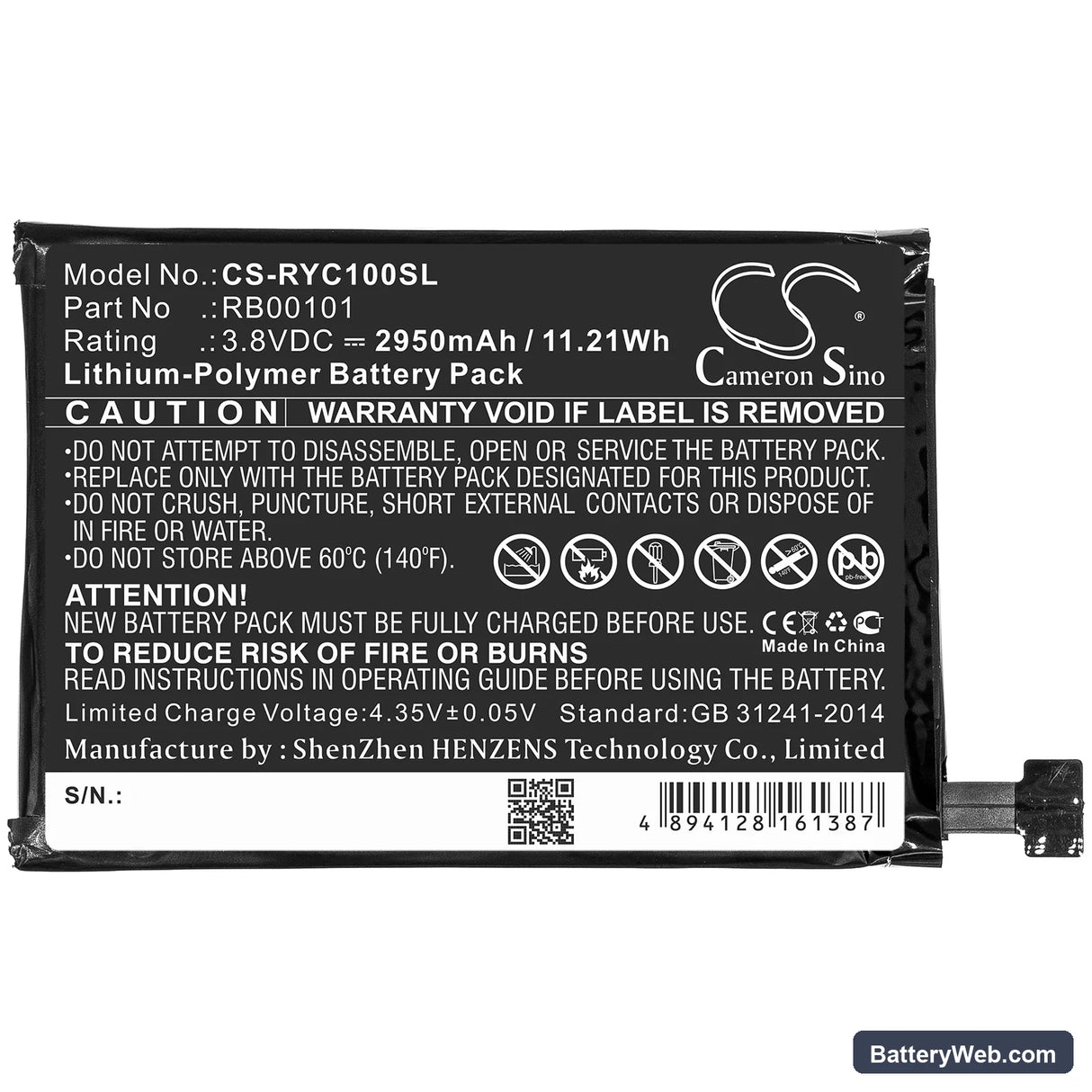 Ray Enterprises Ray Super Remote Replacement Battery, 3.8V, 2950mAh, Li-Polymer 3