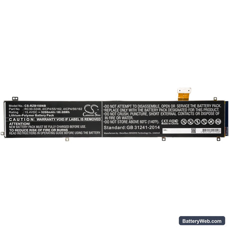 Razer Blade 15 2018 512GB 144Hz Replacement Battery, 15.4V, 5200mAh, Li-Polymer 3