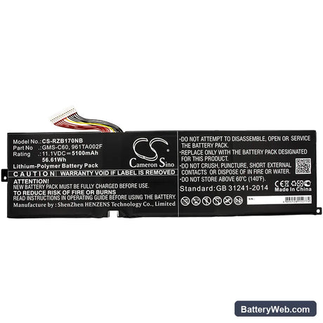 Razer RZ09-00830500-R3U1 Replacement Battery, 11.1V, 5100mAh, Li-Polymer 3