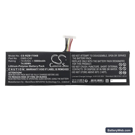 Razer Blade Pro 17 Replacement Battery, 14.8V, 5000mAh, Li-Polymer 3