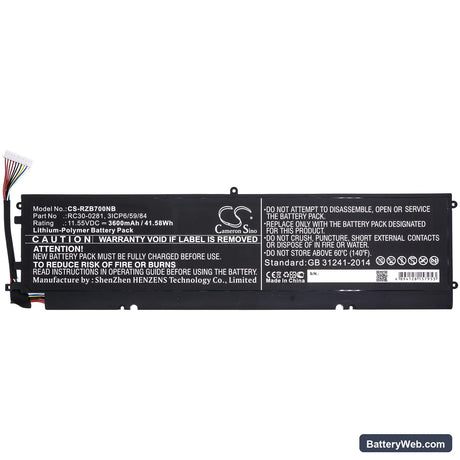 Razer Blade Stealth i7-8565U Replacement Battery, 11.55V, 3600mAh, Li-Polymer 3