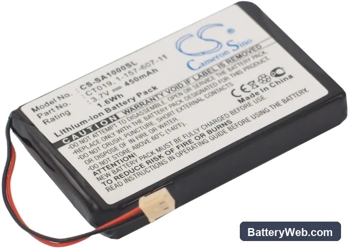 Sony NW-A1000 Replacement Battery, 3.7V, 450mAh, Li-ion 1