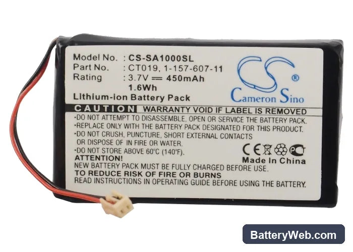 Sony NW-A1000 Replacement Battery, 3.7V, 450mAh, Li-ion 5