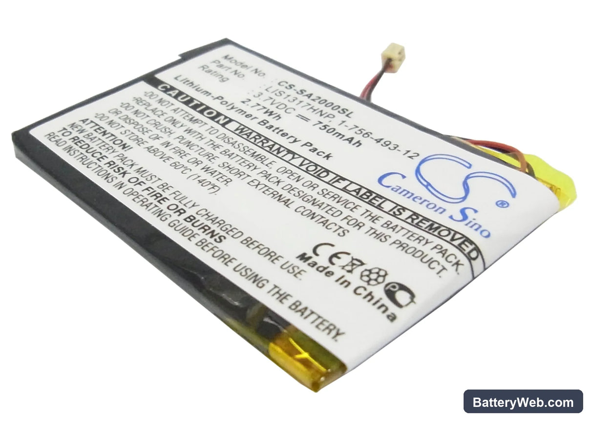 Sony NW-A2000 Replacement Battery, 3.7V, 750mAh, Li-Polymer 1