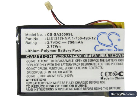Sony NW-A2000 Replacement Battery, 3.7V, 750mAh, Li-Polymer 5