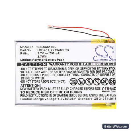Sony NWZ-S600 Replacement Battery, 3.7V, 750mAh, Li-Polymer 5