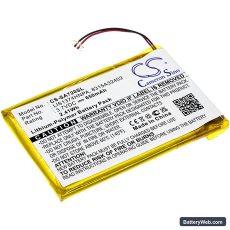 Sony NWZ-A720 Replacement Battery, 3.7V, 650mAh, Li-Polymer 1
