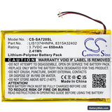 Sony NWZ-A720 Replacement Battery, 3.7V, 650mAh, Li-Polymer 3