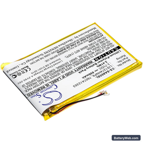 Sony NWZ-A801 Replacement Battery, 3.7V, 650mAh, Li-Polymer 2