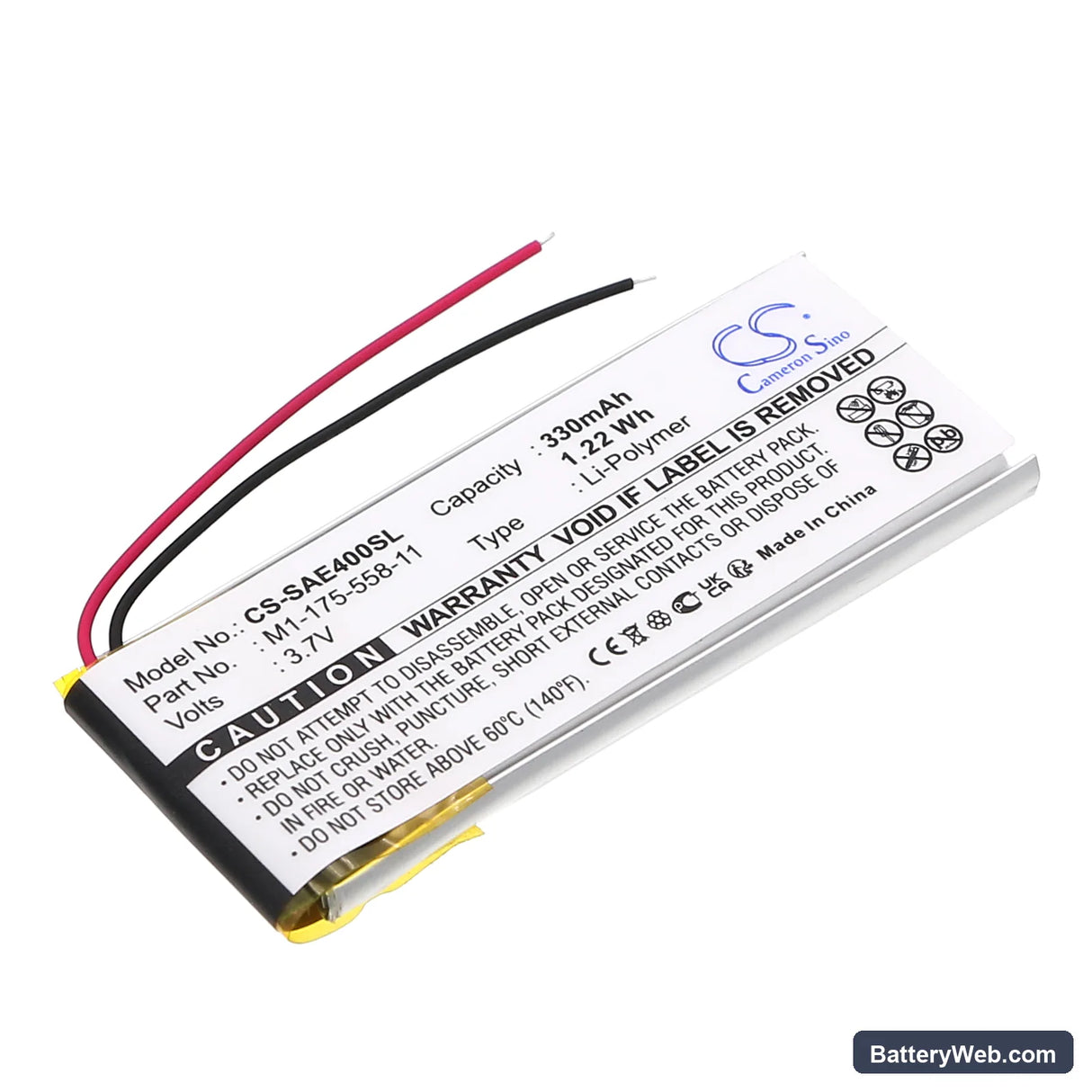 Sony NW-E403 Replacement Battery, 3.7V, 330mAh, Li-Polymer 1