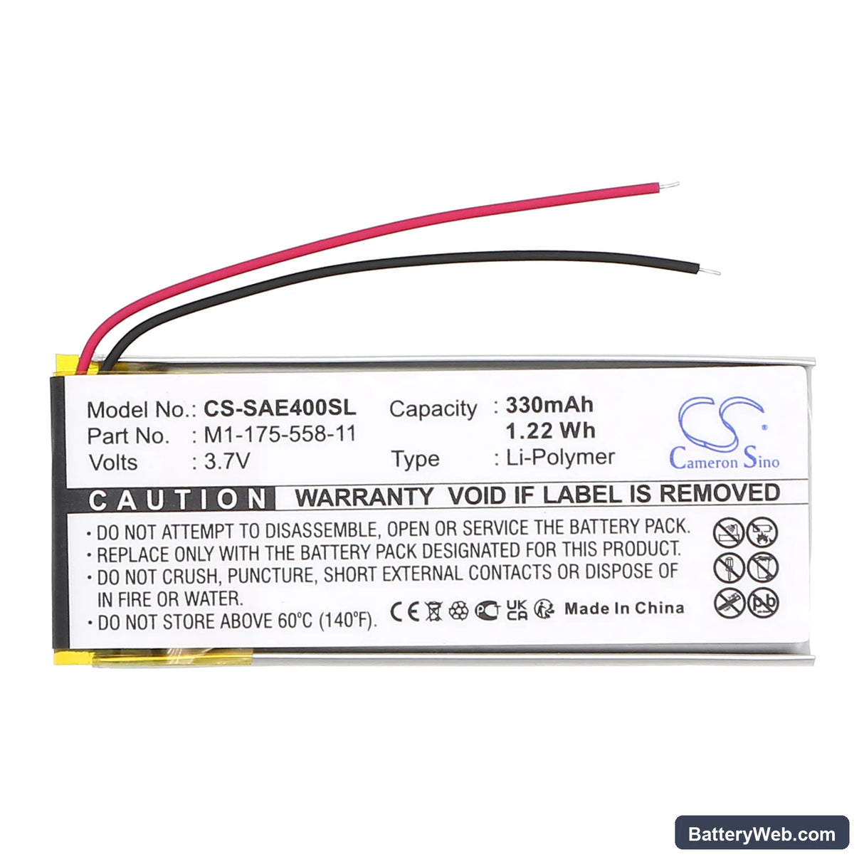 Sony NW-E403 Replacement Battery, 3.7V, 330mAh, Li-Polymer 3