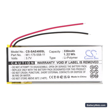 Sony NW-E403 Replacement Battery, 3.7V, 330mAh, Li-Polymer 3