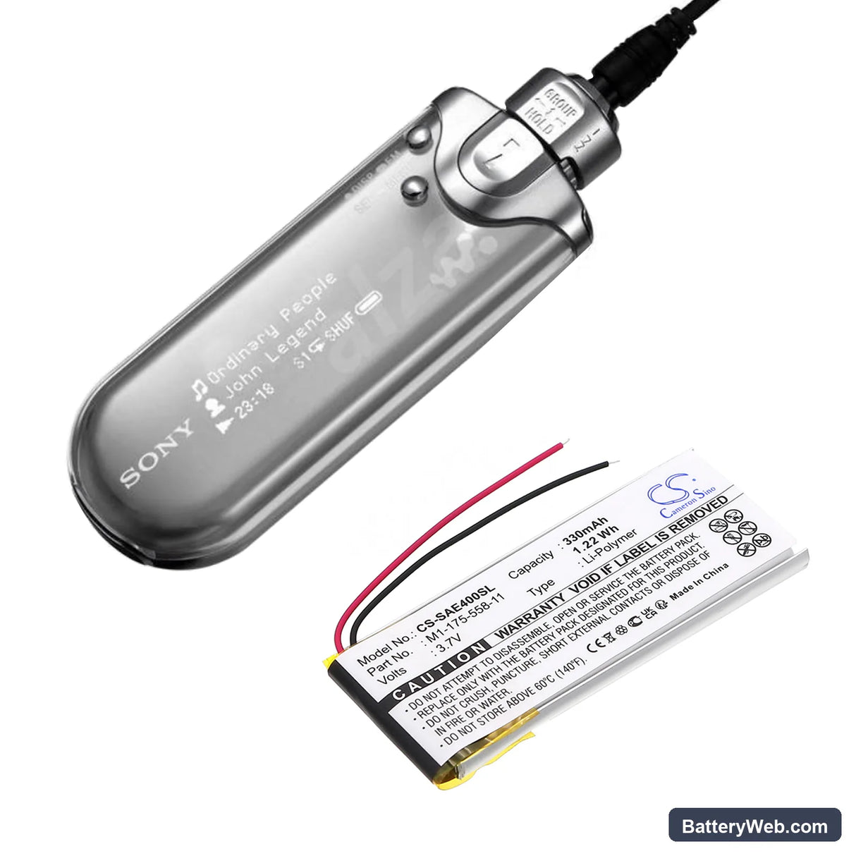 Sony NW-E403 Replacement Battery, 3.7V, 330mAh, Li-Polymer 5