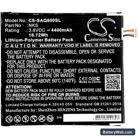 Sprint Slate 80 Replacement Battery, 3.8V, 4400mAh, Li-Polymer 3