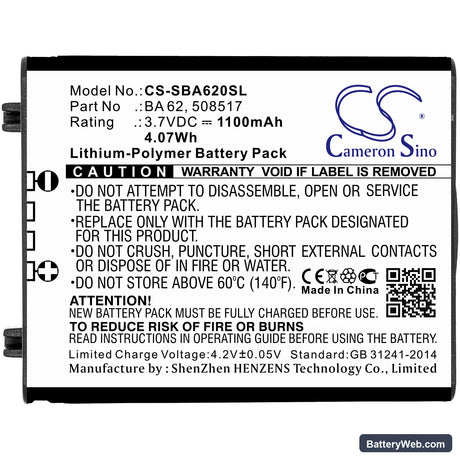 Sennheiser SK 6212 Replacement Battery, 3.7V, 1100mAh, Li-Polymer 3