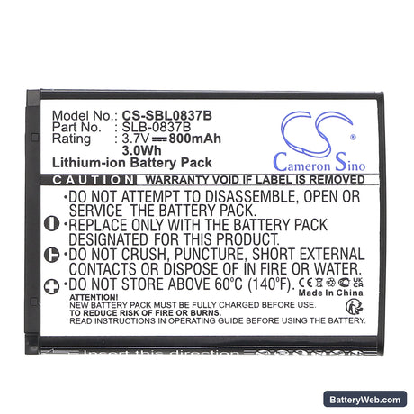 Samsung Digimax L70 Replacement Battery, 3.7V, 800mAh, Li-ion 3