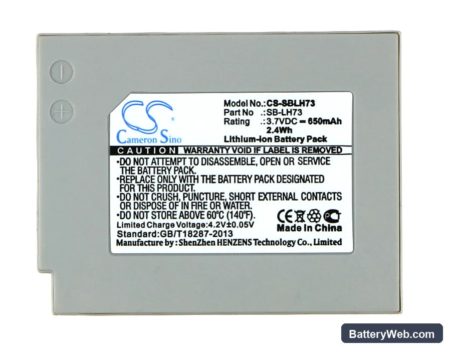 Samsung SDC-MS61S Replacement Battery, 3.7V, 650mAh, Li-ion 5