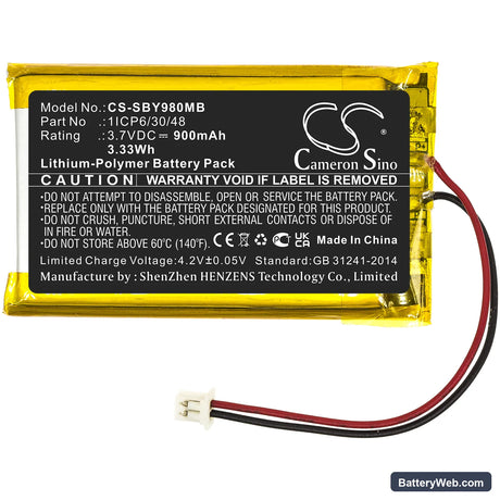 Sanitas SBY 98 Replacement Battery, 3.7V, 900mAh, Li-Polymer 3
