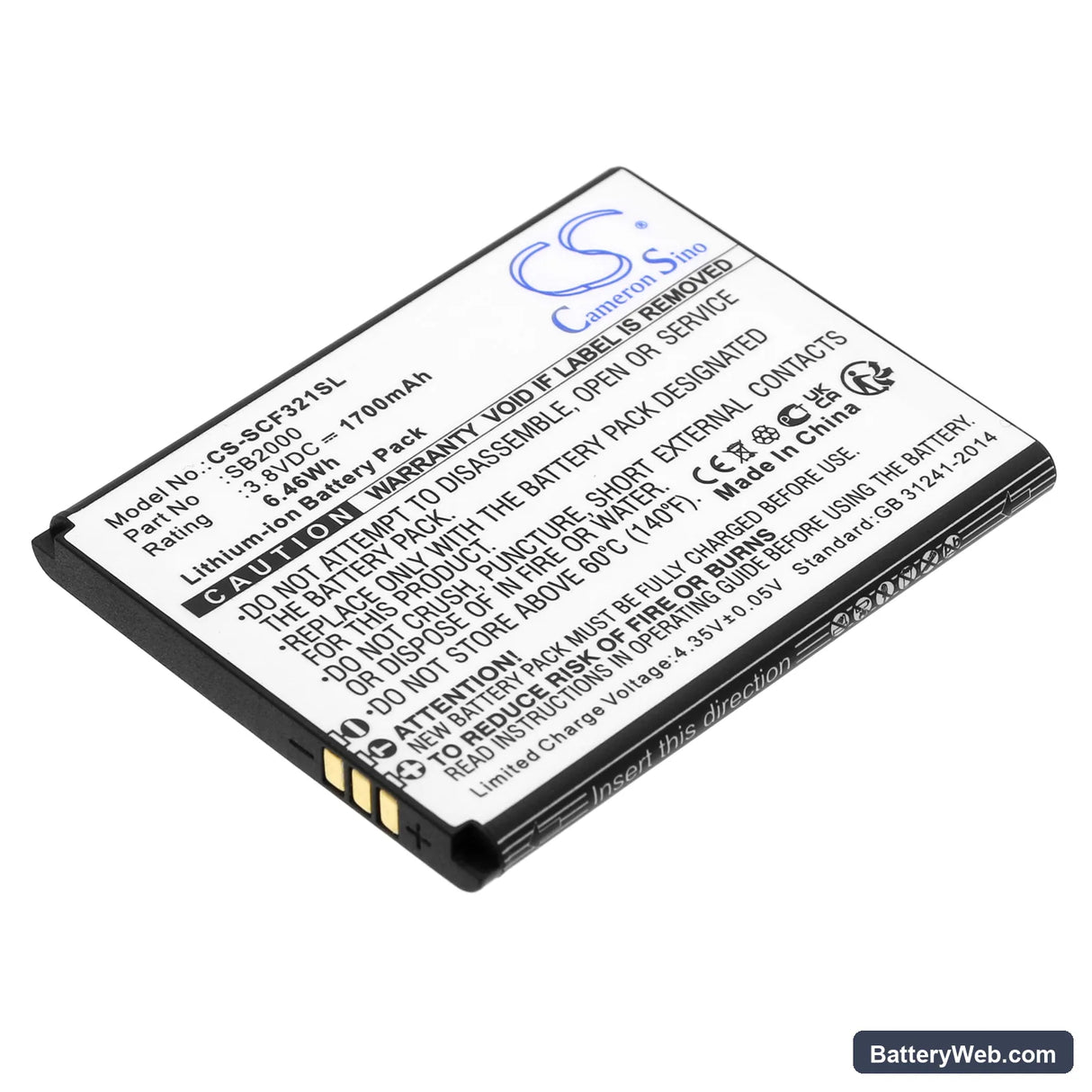 Schok Flip SC3218T Replacement Battery, 3.8V, 1700mAh, Li-ion 1