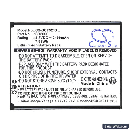 Schok Flip SC3218T Replacement Battery, 3.8V, 2100mAh, Li-ion 3