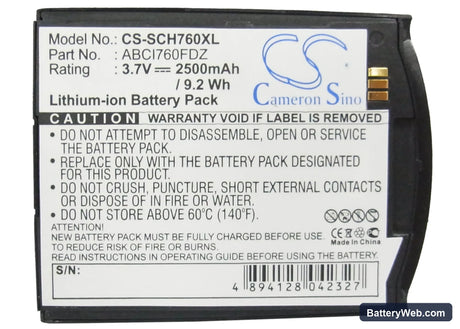 Verizon SCH-I760 Replacement Battery, 3.7V, 2500mAh, Li-ion 5