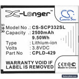 Coolpad Surf Wifi Hotspot 4G Replacement Battery, 3.8V, 2500mAh, Li-ion 3