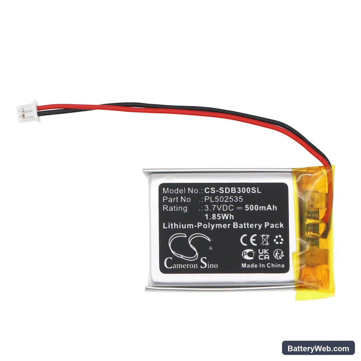 SimpliSafe SSDB3 Replacement Battery, 3.7V, 500mAh, Li-Polymer 3