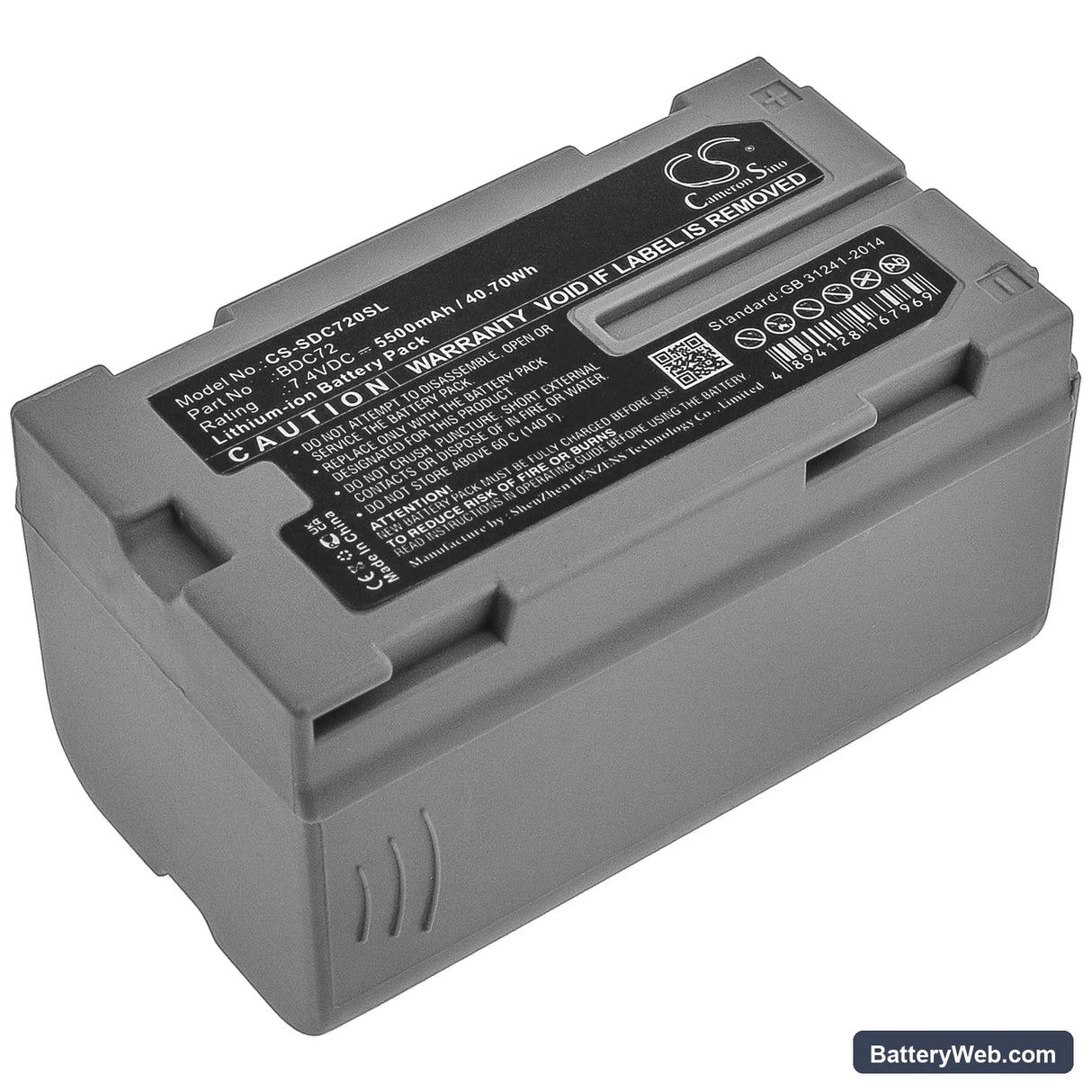 Topcon Total Station GM-52 Replacement Battery, 7.4V, 5500mAh, Li-ion 1