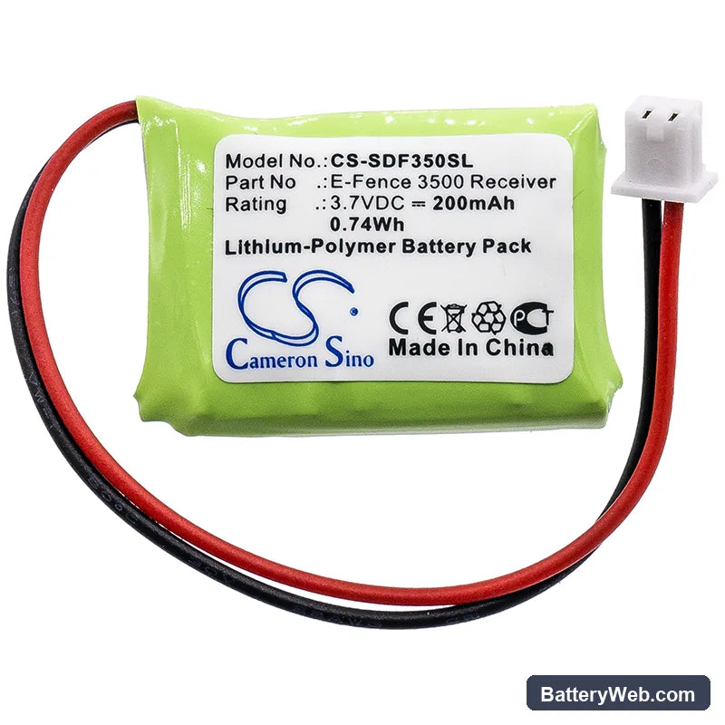 Dogtra E-Fence 3500 Receiver Replacement Battery, 3.7V, 200mAh, Li-Polymer 3