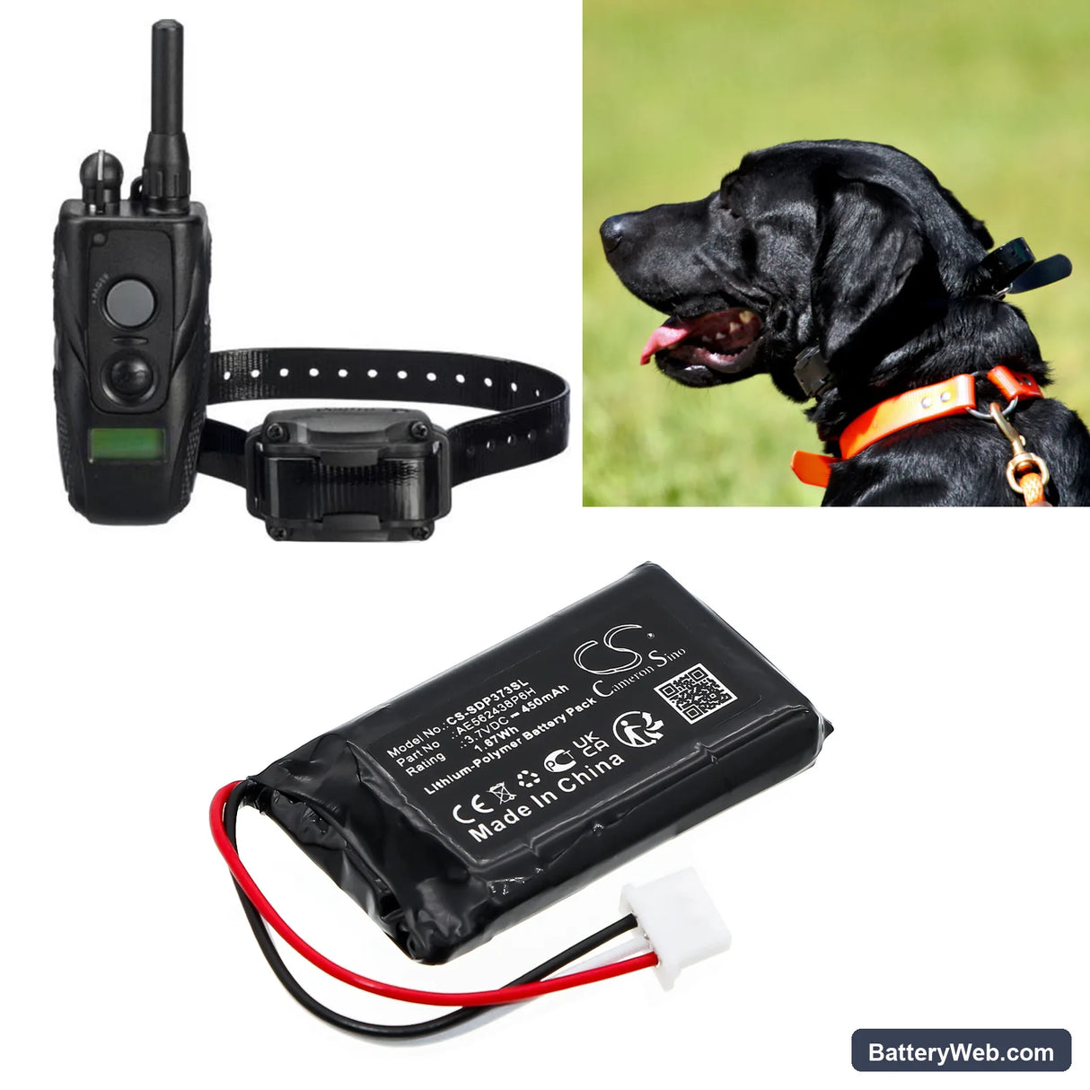 Dogtra Transmitter 280C Replacement Battery, 3.7V, 450mAh, Li-Polymer 6