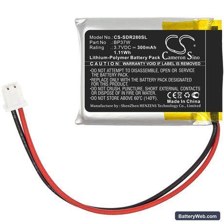 Dogtra 280C Receiver Replacement Battery, 3.7V, 300mAh, Li-Polymer 3