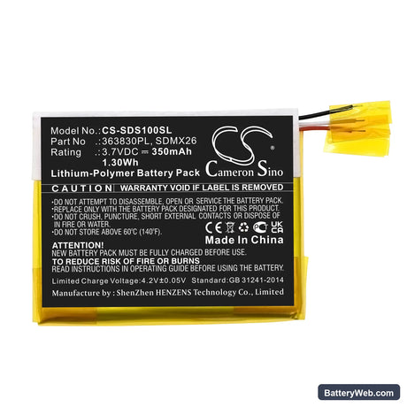 SanDisk Sansa Clip Replacement Battery, 3.7V, 350mAh, Li-Polymer 3