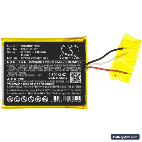SanDisk Sansa Clip Zip Replacement Battery, 3.7V, 260mAh, Li-Polymer 3
