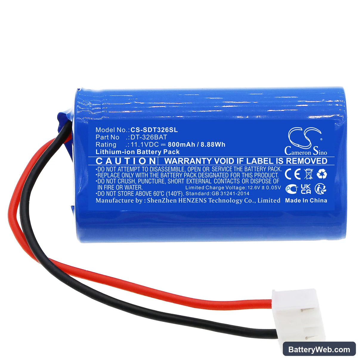 Shimpo DT-326B Replacement Battery, 11.1V, 800mAh, Li-ion 3