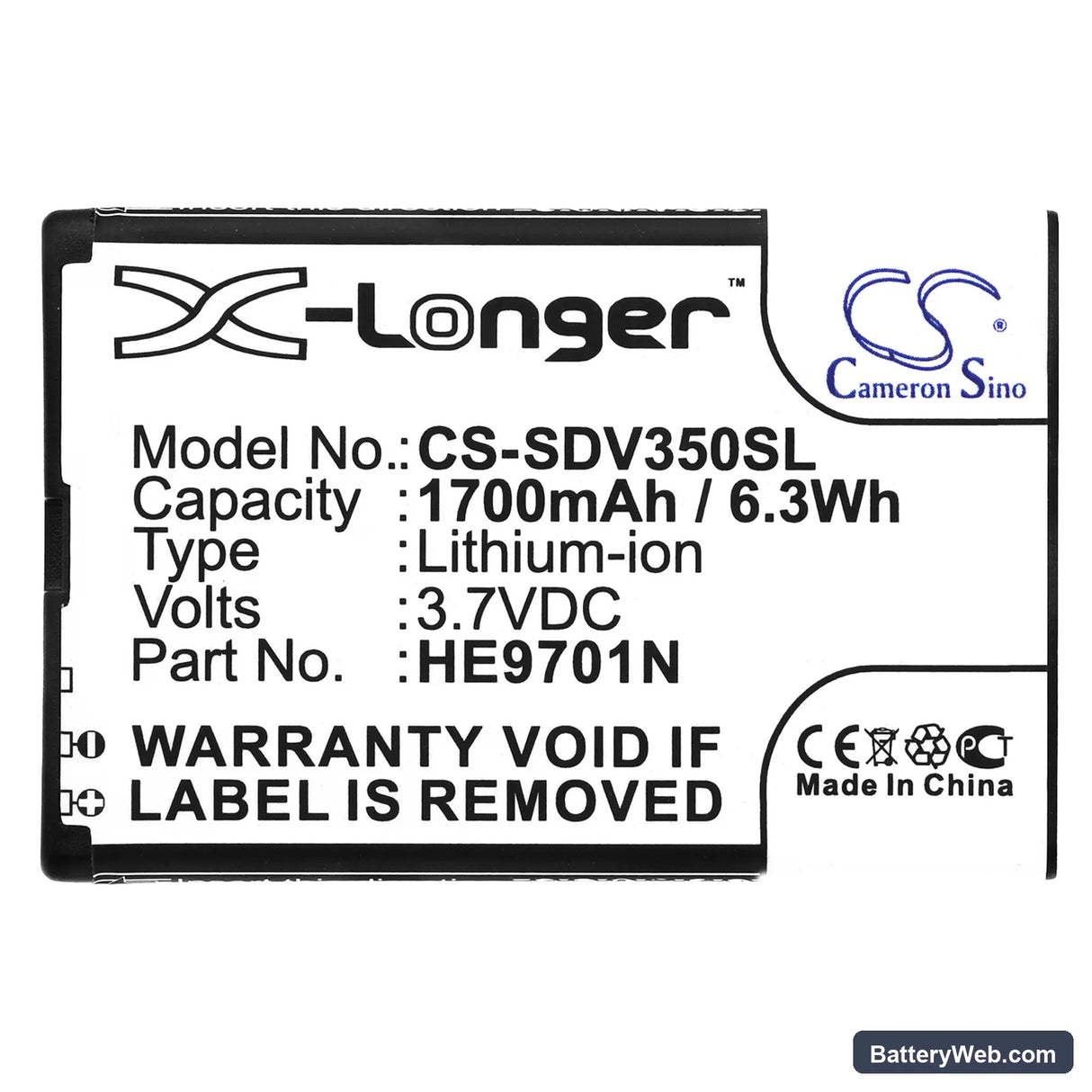 Zoomax Snow Replacement Battery, 3.7V, 1700mAh, Li-ion 5