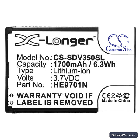 Zoomax Snow Replacement Battery, 3.7V, 1700mAh, Li-ion 5