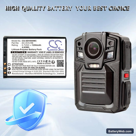 PatrolEyes SC-DV5 Replacement Battery, 3.7V, 1250mAh, Li-Polymer 1
