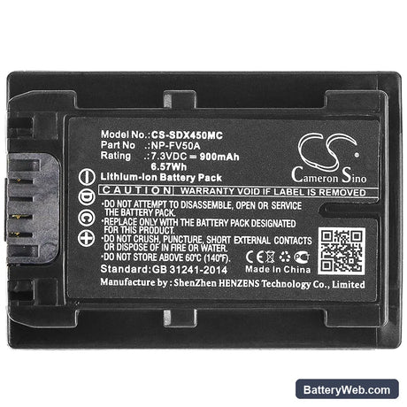 Sony FDR-AX40 Replacement Battery, 7.3V, 900mAh, Li-ion 5
