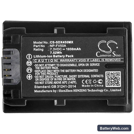 Sony FDR-AX40 Replacement Battery, 7.3V, 1030mAh, Li-ion 5