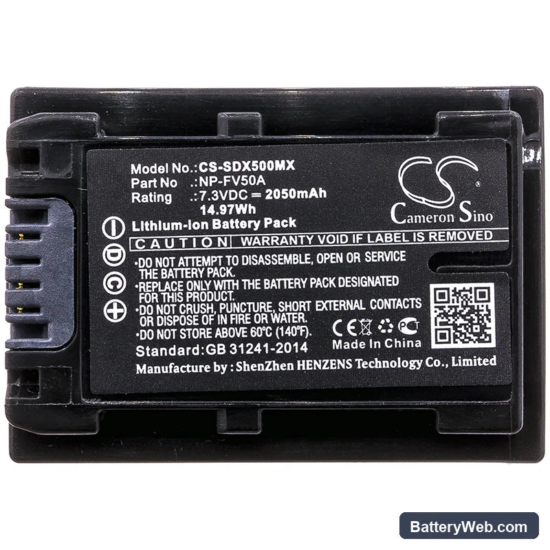 Sony FDR-AX40 Replacement Battery, 7.3V, 2050mAh, Li-ion 3