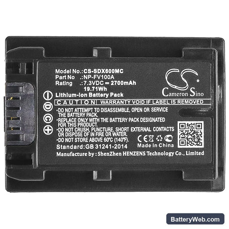 Sony FDR-AX40 Replacement Battery, 7.3V, 2700mAh, Li-ion 5