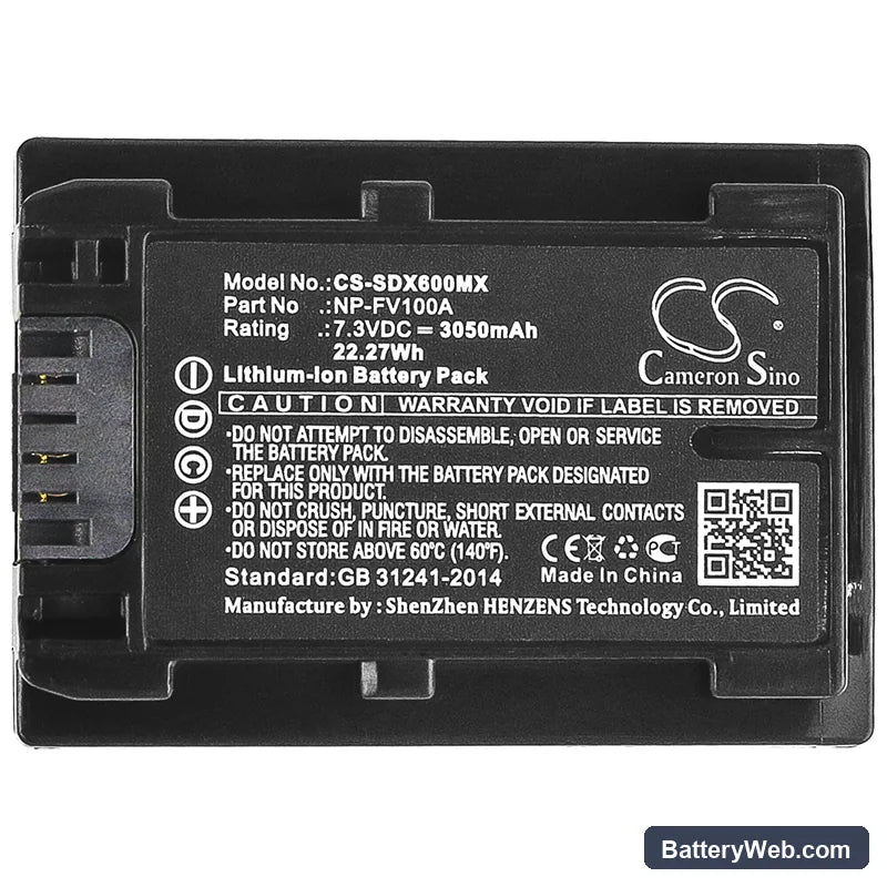 Sony FDR-AX40 Replacement Battery, 7.3V, 3050mAh, Li-ion 5